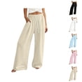 thumbnail image 1 of Palazzo Pants for Women Spring Summer Elastic High Waist Wide Leg Loose Fit Lightweight Flowy Beach Pants with Pockets, 1 of 5