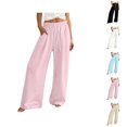thumbnail image 1 of Palazzo Pants for Women Spring Summer Elastic High Waist Wide Leg Loose Fit Lightweight Flowy Beach Pants with Pockets, 1 of 5