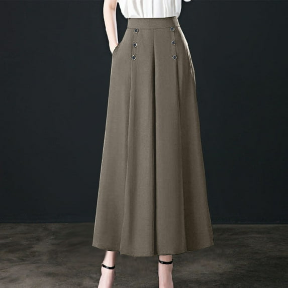 Palazzo Pants for Women Summer Casual High Waist Culottes Wide Leg Pants with Pockets