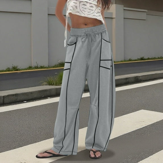 Palazzo Pants for Women Wide Leg Comfy Elastic Waist Casual Trousers with Drawstring