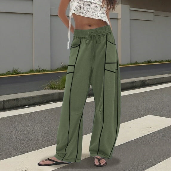 Palazzo Pants for Women Wide Leg Comfy Elastic Waist Casual Trousers with Drawstring