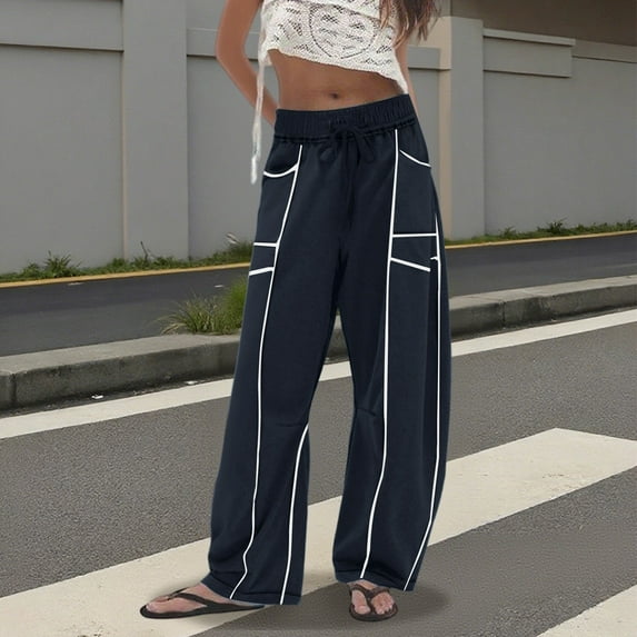 Palazzo Pants for Women Wide Leg Comfy Elastic Waist Casual Trousers with Drawstring