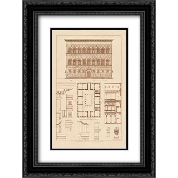 Palazzo Strozzi at Florence 2x Matted 18x24 Black Ornate Framed Art Print by Buhlmann, J.