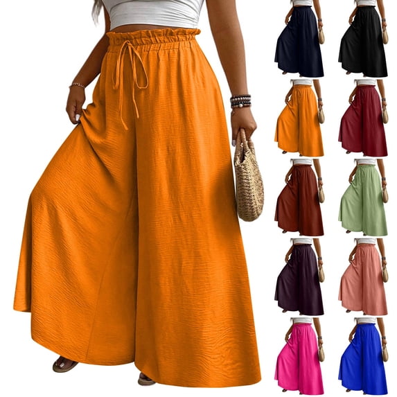 Palazzo Wide Leg Pants Woman Flowy High Waisted Pants 2026 Elastic Waist Drawstring Trousers Summer Plus Size Outfits Orange 5XL