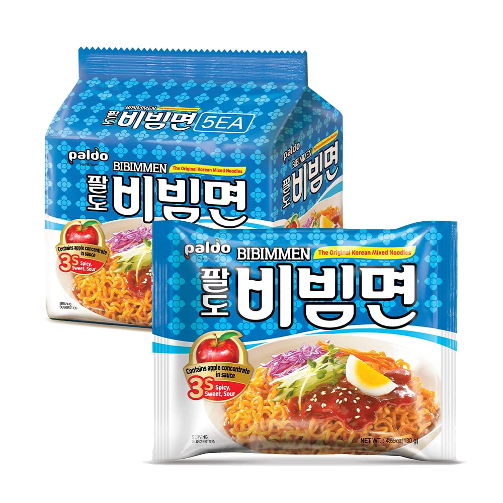 Paldo Fun & Yum AIF4&nbsp;Bibim Men Instant Cold Noodles, Pack of 20, Brothless Cold Ramen with Sweet & Spicy Seasoning Sauce, Oriental Style Korean Ramyun, Soupless K-Food, Family Pack (130g x 20)