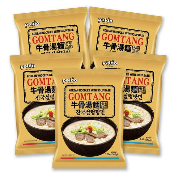 Paldo Fun & Yum Gomtang Ramen Mild Instant Noodles with Soup, Pack of 20, Beef Bone Based Broth, Savory Flavor Oriental Style Korean Ramyun, K-Food, Family Pack (102g x 20)