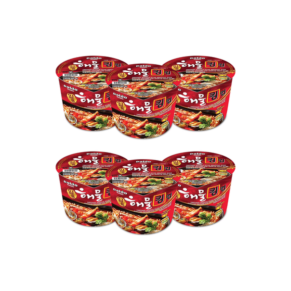 Paldo Instant Noodle with Seafood Soup Bowl, 6 Pack Case (3.88 oz Each)