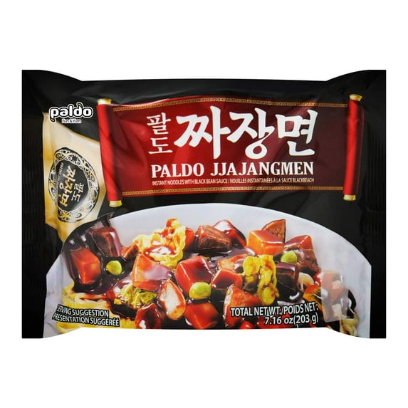 Paldo Jjajangmen Instant Noodles, Pack of 8, Brothless Chajang Ramen with Savory & Sweet Black Bean Sauce, Best Oriental Style Korean Ramyun, Soupless K-Food, 팔도 짜장면 203g x 16