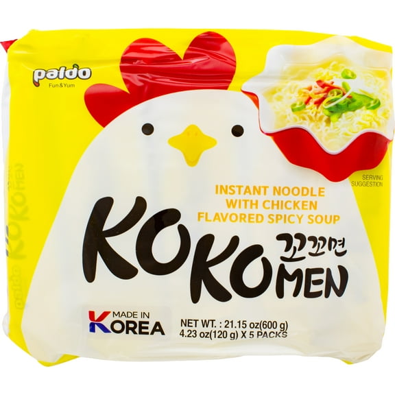 Paldo Kokomen Spicy Chicken Instant Noodle, 21.15 oz, 5 Pack Bag