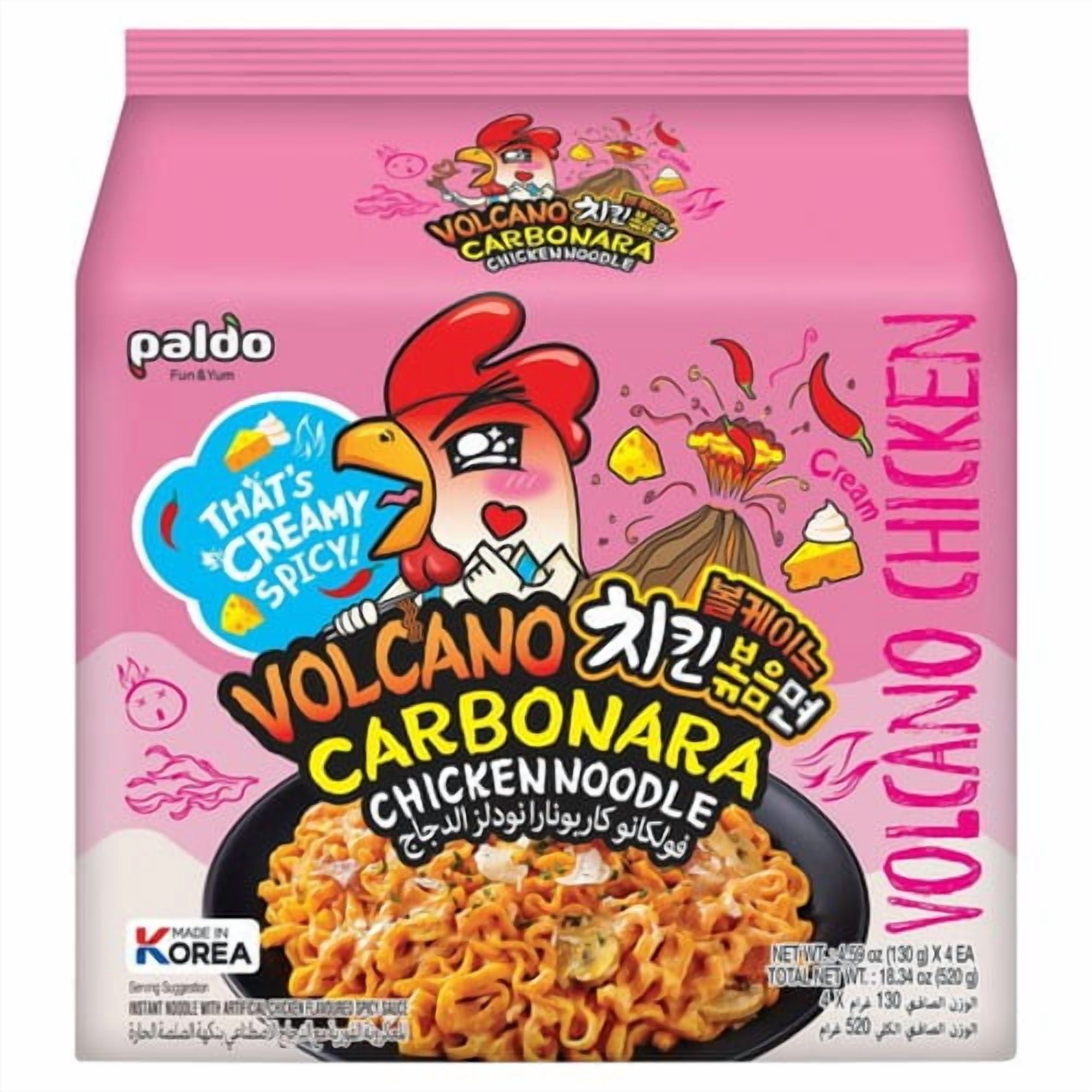 Paldo Volcano Carbonara Chicken Flavoured Instant Noodle Multipack 520g, British Import (Pack of 2)