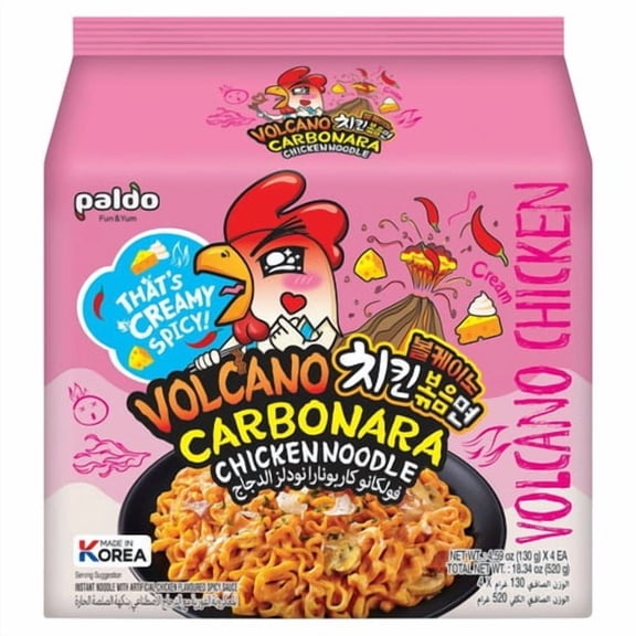 Paldo Volcano Carbonara Chicken Flavoured Instant Noodle Multipack 520g, British Import (Pack of 2)