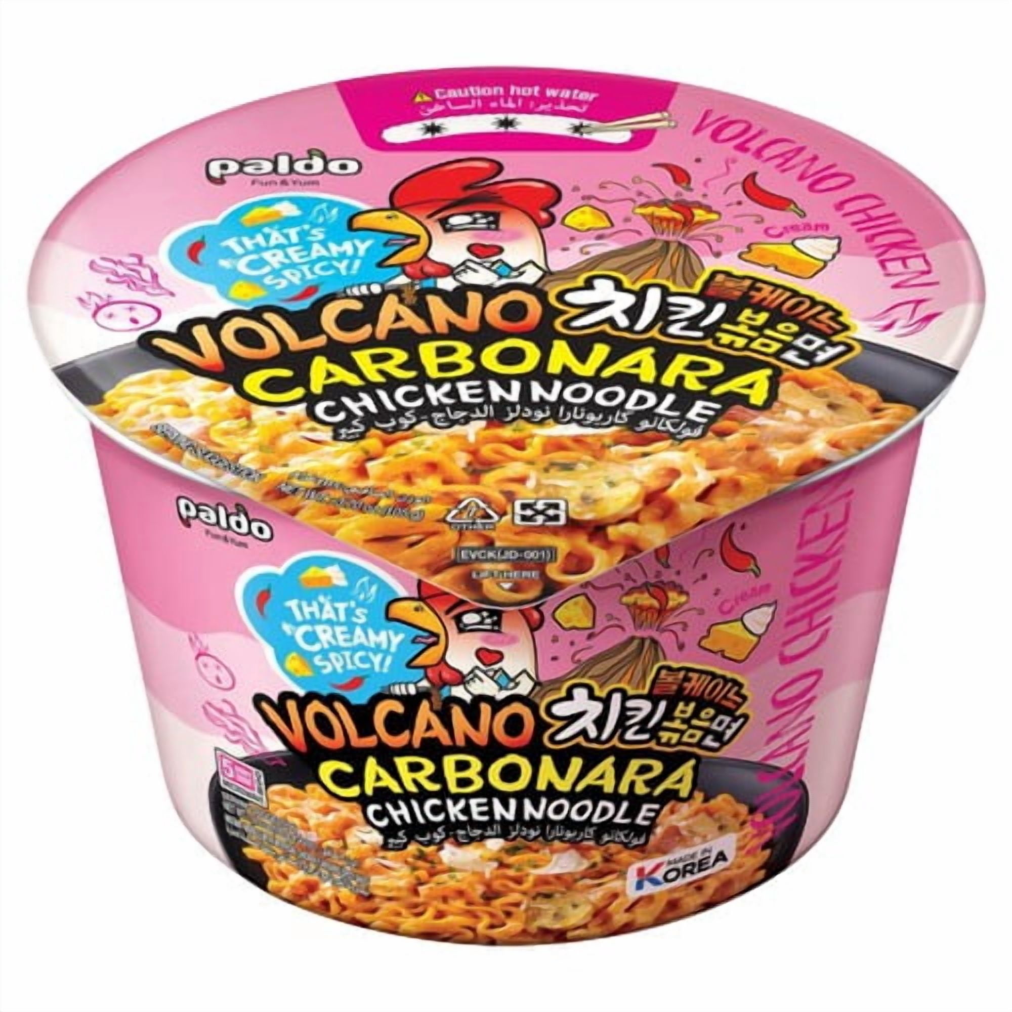 Paldo Volcano Carbonara Chicken Flavoured Korean Instant Noodle Bowl 105g, British Import (Pack of 3)