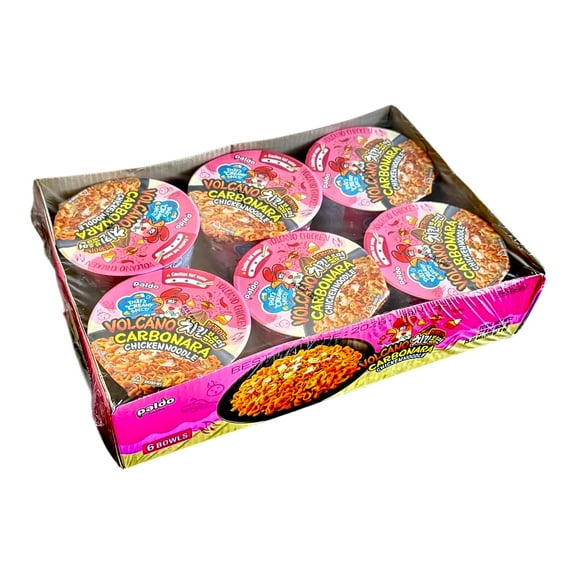 Paldo Volcano Carbonara Creamy Spicy Chicken Instant Cup Noodles, Soupless Original Korean Ramyun, Spicy Ramen Challenge, Chicken Bokkeummyun, 105g (3.70 oz) x 6 PK