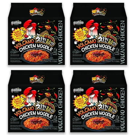 Paldo Volcano Extremely Hot & Spicy Stir Fried Chicken Instant Noodles, Pack of 16, Soupless Original Korean Ramyun, Spicy Ramen Challenge, Chicken Bokkeummyun, 140g x 16 Packs
