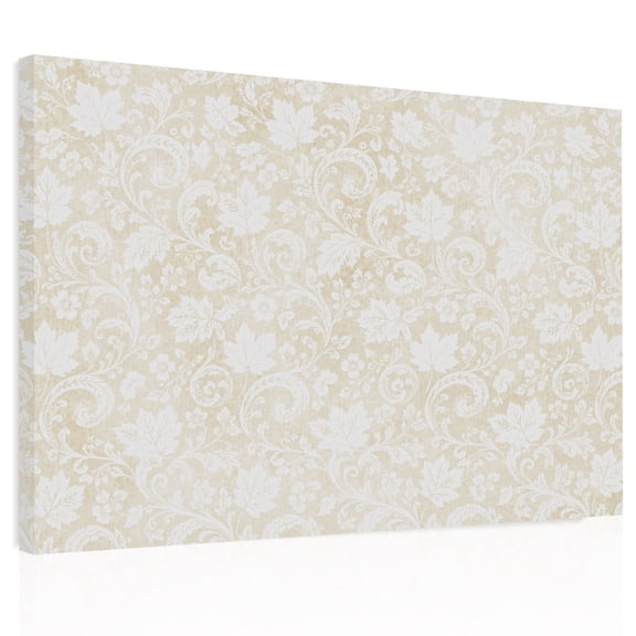 Pale Beige Flower Canvas Print Wall Art Vintage Cream Botanical Floral Leaf Scrolls Wall Decor Modern Artwork Paintings Pictures for Living Room Stretched and Framed Ready to Hang - 24" x 32"