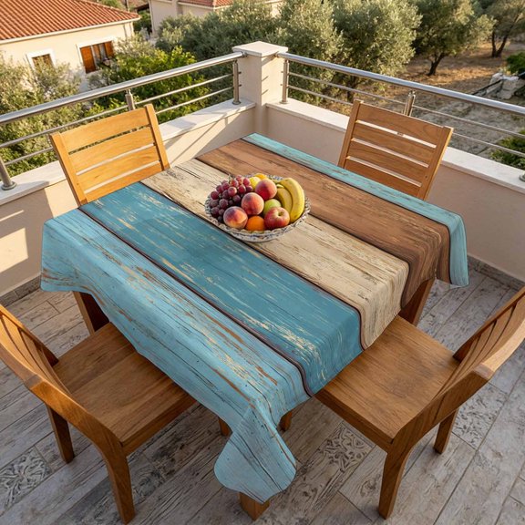 Pale Blue Brown Wood Textures Table Cloth 60x60in, Waterproof Square Tablecloth Wipeable Tablecloths Countryside Striped Table Covers for Dining Tables Party Indoor Outdoor