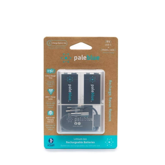 Pale Blue Earth Pale Blue Smart Lithium Ion USB Rechargeable 9V Batteries 2 Pack
