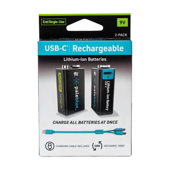 Pale Blue PB9VC - Lithium Ion Rechargeable 9V Batteries (2)