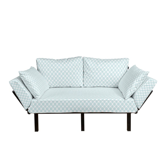 Pale Blue Futon Couch, Elliptical Shapes with Star Like Inside Wavy Bold Chain Pattern, Daybed with Metal Frame Upholstered Sofa for Living Dorm, Loveseat, Pale Blue White, by Ambesonne