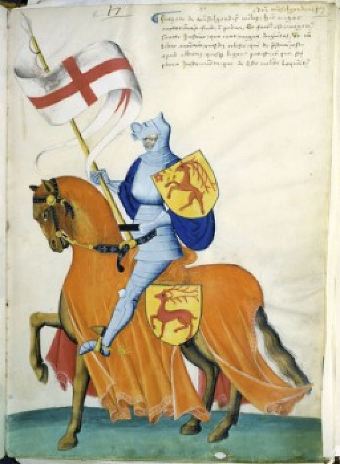 Pale Blue Knight and Orange Horse Capodilista Codex Manuscript Illumination Biblioteca Civica Padua Canvas Art - (18 x 24)