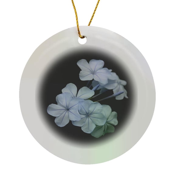 3drose, Pale Blue Plumbago Isolated on Black Background, Circle Porcelain Ornament