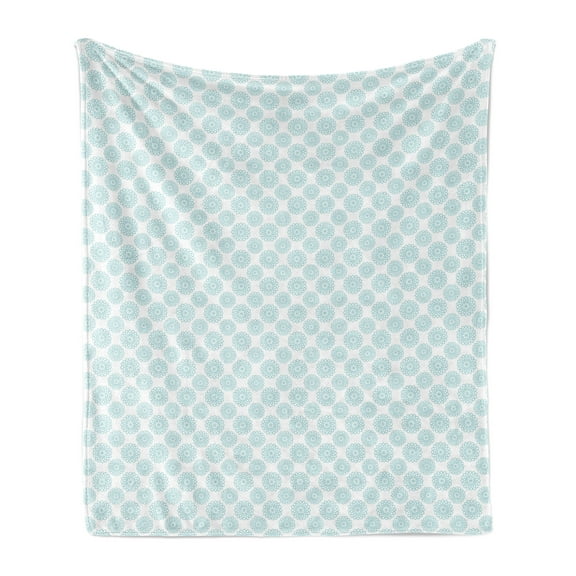 Pale Blue Soft Flannel Fleece Throw Blanket, Elliptical Shapes with Star Like Inside Wavy Bold Chain Pattern, Cozy Plush for Indoor and Outdoor Use, 70" x 90", Pale Blue White, by Ambesonne