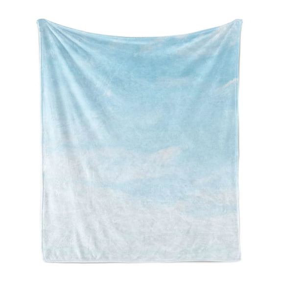 Pale Blue Soft Flannel Fleece Throw Blanket, Soft Pastel Tone Sky and Clouds Fantasy High Freedom Heaven Sunny Illustration, Cozy Plush for Indoor and Outdoor Use, 50" x 70", Pale Blue, by Ambesonne