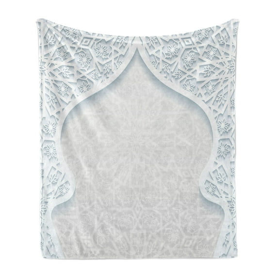 Pale Blue Soft Flannel Fleece Throw Blanket, Style Arched Royal Persian with Floral Cultural Graphic Design, Cozy Plush for Indoor and Outdoor Use, 60" x 80", Pale Blue, by Ambesonne