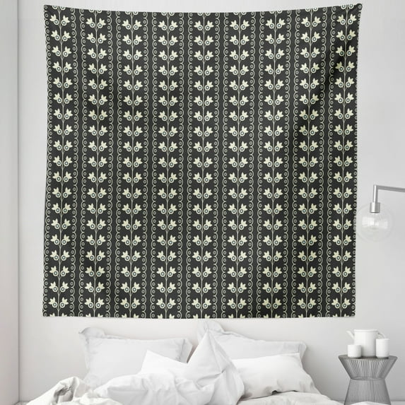 Pale Blue Tapestry, Pale Blue Spring Flowers with Leaves on Branches Vertical Wavy Pattern, Fabric Wall Hanging Decor for Bedroom Living Room Dorm, 5 Sizes, Black Pale Blue Cream, by Ambesonne