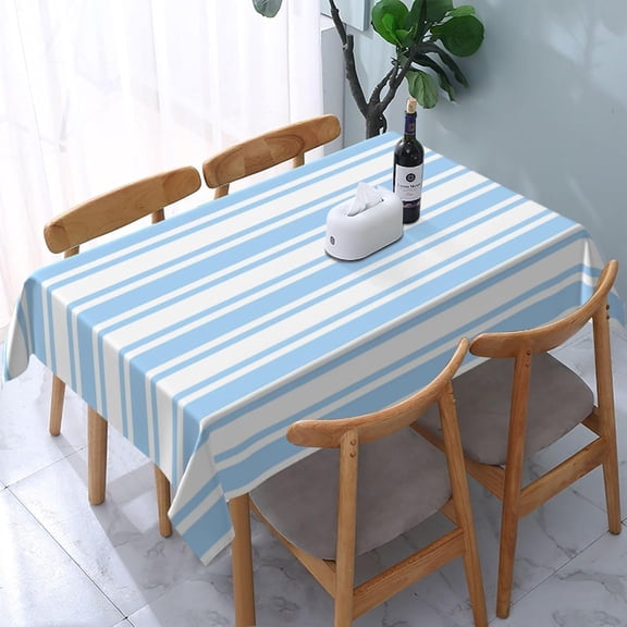 Pale Blue and White Candy Stripes Rectangle Table Cloth Soft Washable Oblong Tablecloth Covers for Kitchen & Table Linens 60" x 84"
