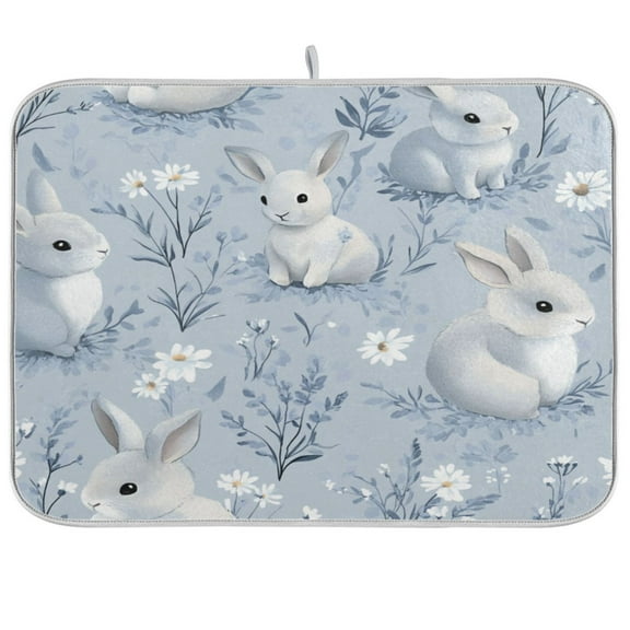 Pale Gray Bunny Dish Drying Mat Kitchen Mats Microfiber Counter Absorbent Dish Pad Drainer Rack