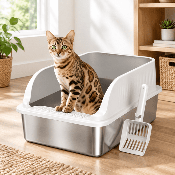 Pale Gray XL Stainless Steel Cat Litter Box with Lid, 1 Count - Walmart.com