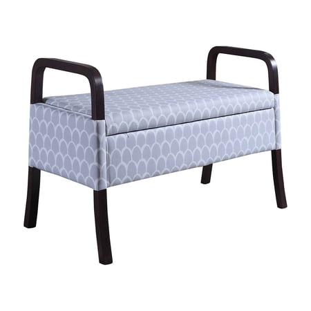 Pale Gray and White Scales Wooden Storage Bench with Handles