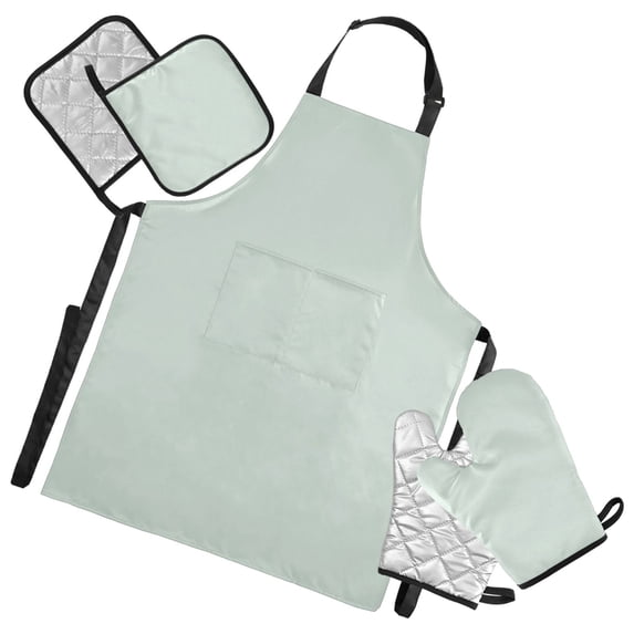 Pale Green 5 Pcs Kitchen Set Heat Resistant Oven Mitts and Non-Slip Pot Holders with Adjustable Cooking Apron