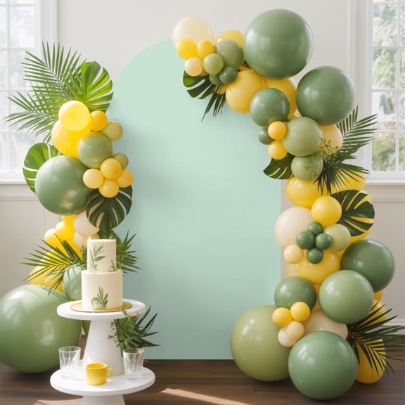 Pale Green Arch Backdrop Cover, 4FT, Minty White Color Solid Background Rustic Farmhouse Spandex Arch Covers Double-Sided Backdrop for Wedding Birthday Party Photo Background Decoration