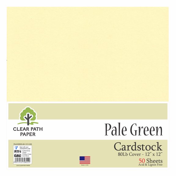 Pale Green Cardstock - 12 x 12 inch - 80Lb Cover - 50 Sheets - Clear Path Paper