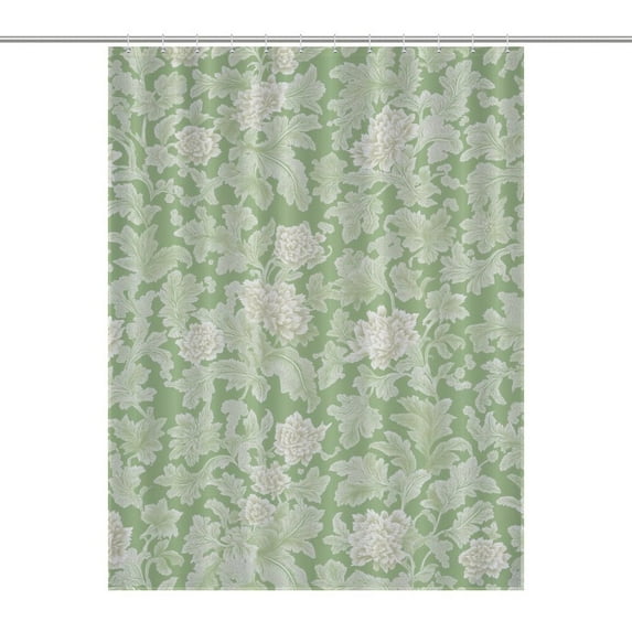 Pale Green Floral Seamless Pattern Shower Curtain , Enchanted Forest Scenic Bathroom Decor Sets, Waterproof Fabric with Hooks