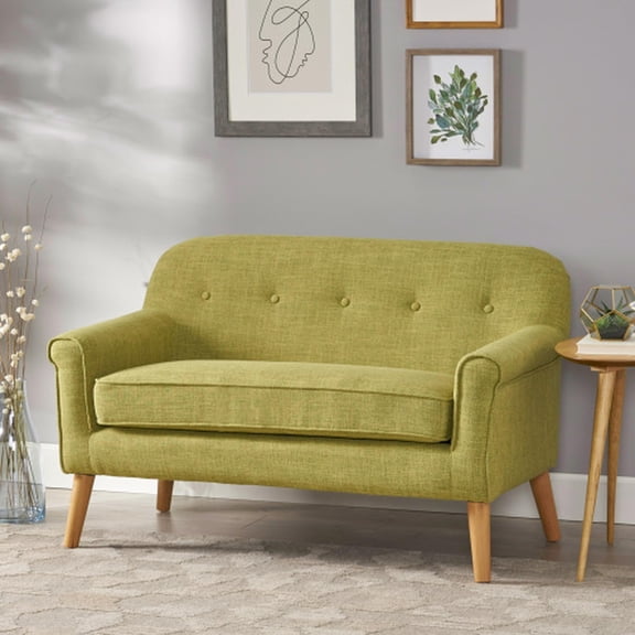 Pale Green Loveseat Sofa Two-Seater with Mid-Century Modern Design, Fabric Upholstery, Button-Tufted Back, Solid Wood Frame for Living Room or Bedroom