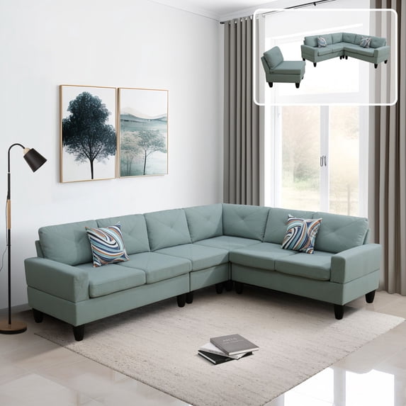 Pale Green Massa Flannel 4-Piece Couch Living Room Sofa Set Modular sofa