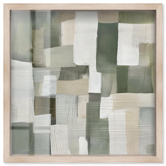 Pale Jade Green I Shadowbox Print Modern Wall Decor by Art Remedy, Blonde Frame, 20 x 20