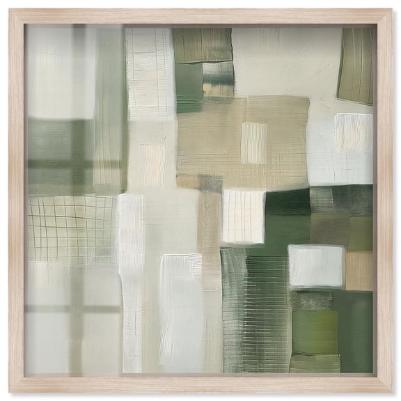 Pale Jade Green II Shadowbox Print Modern Wall Decor by Art Remedy, Blonde Frame, 24 x 24