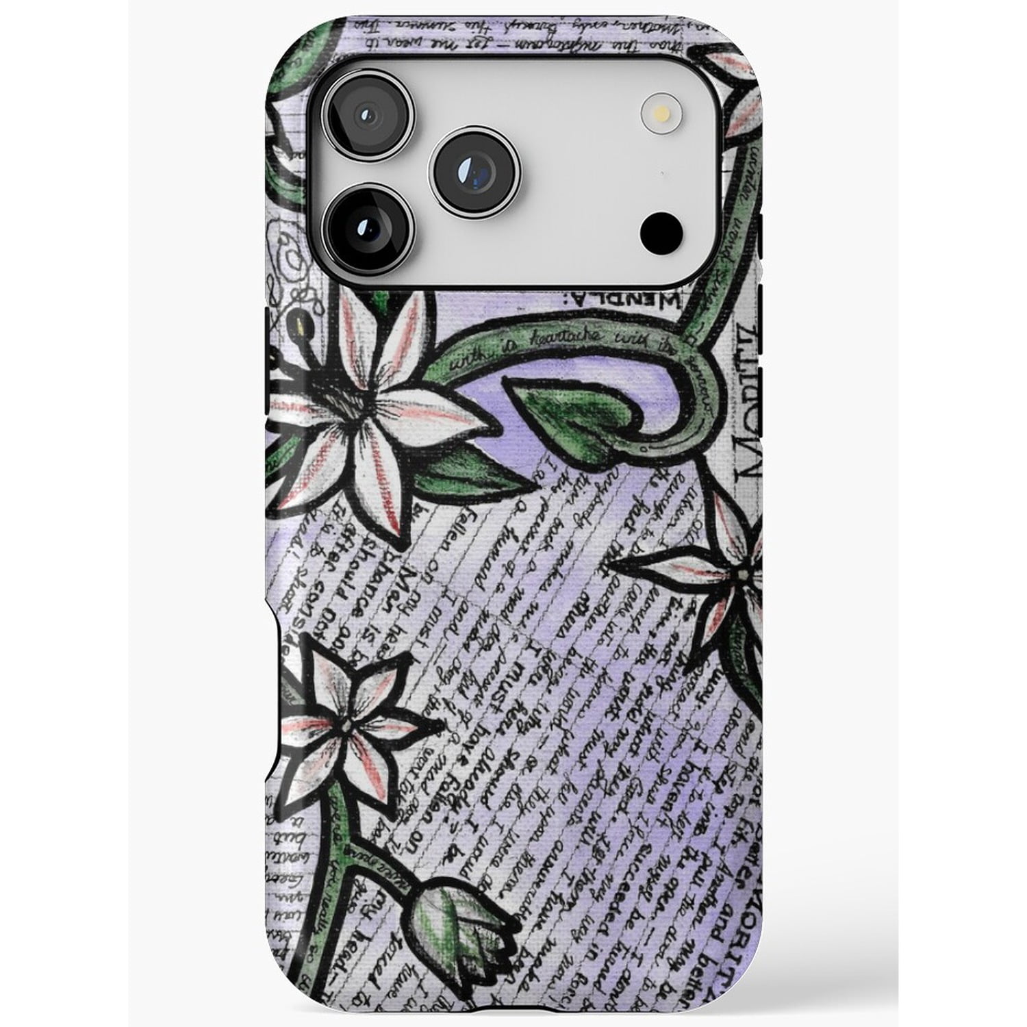 Green Collage Design Pale Lavender, Green, Black and White Floral Manuscript Collage Tough ...