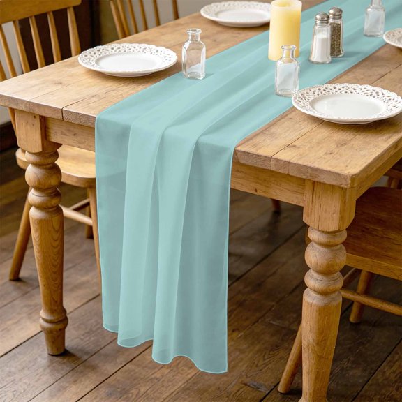 Pale Mint 4.5ft Cheesecloth Table Runner for Wedding 19"x55", Minty Green Color Solid Background Rustic Farmhouse Kitchen Dinner Sheer Tulle Chiffon Dresser Scarf, Holiday Party Decorations