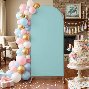 Pale Mint Arch Backdrop Covers 4 FT, Minty Green Color Solid Background Rustic Farmhouse Stretchy Fitted Arched Stand Covers Party Arch Stand Cover Photo Booth for Wedding Birthday Decor