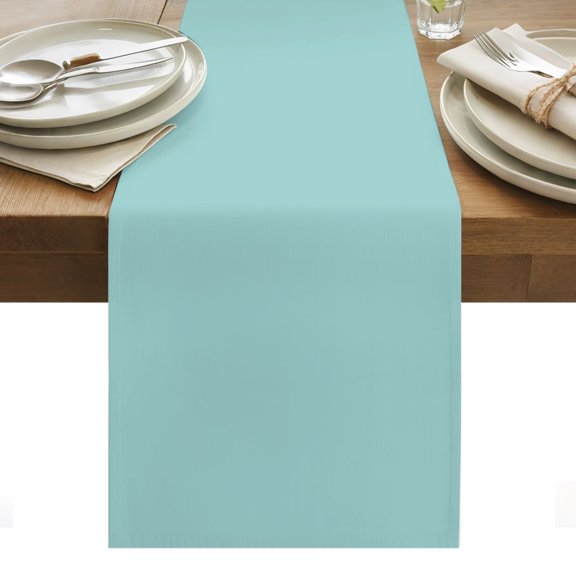Pale Mint Cotton Linen Table Runner Minty Green Color Solid Background Rustic Farmhouse Dining Table Runners for Home Decor Party Dining Room Restaurant Kitchen Party 13" x 48"
