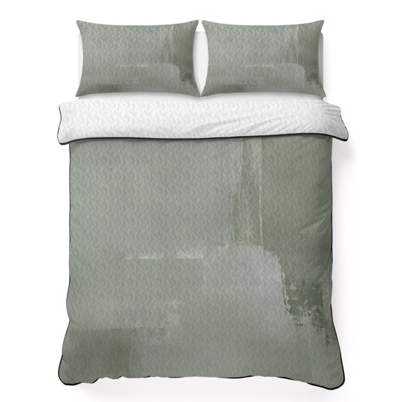Pale Mint Field 3 Piece Quilt Bedding Set with 2 Pillow Shams, Vintage Minimalist Abstract Sage Green Textured Lightweight Bedspread Coverlet, Soft Breathable All Season Quilt, 96 x 106 Inch