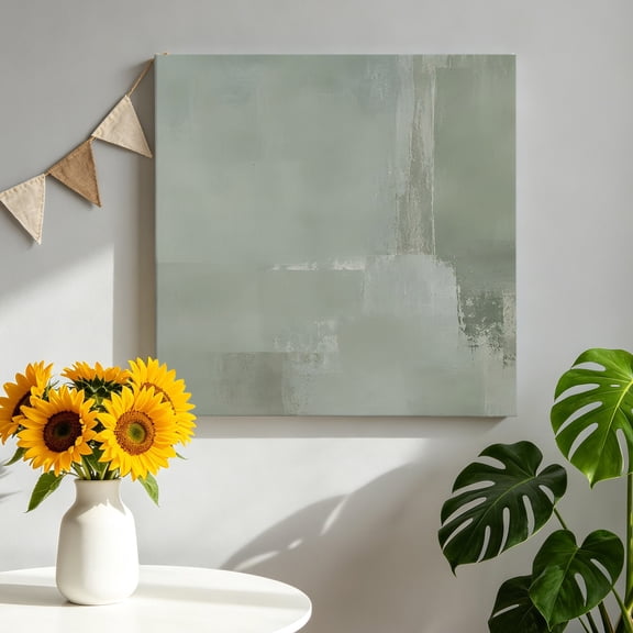 Pale Mint Field Canvas Wall Art, Vintage Minimalist Abstract Sage Green Textured Framed Picture Canvas Wall Art Print Decor Artwork Decorations for Living Room Bedroom Ready to Hang 8" x 8"