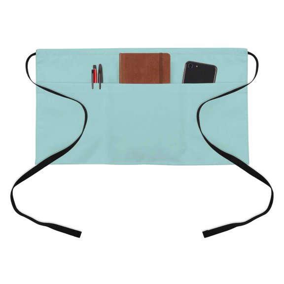 Pale Mint Kitchen Restaurant Half Waist Apron, Minty Green Color Solid Background Rustic Farmhouse Server Short Apron with 3 Pockets Waterproof Oil Waist Aprons for Women Waitress Waiter