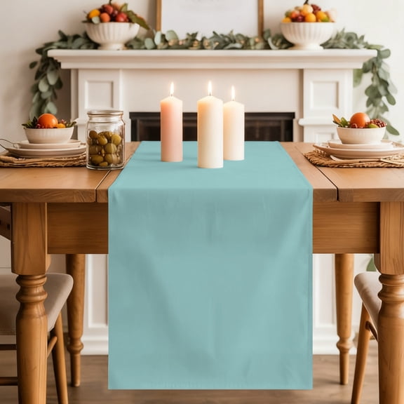 Pale Mint Table Runner 13x36 Inch Minty Green Color Solid Background Rustic Farmhouse Cotton Linen Dining Table Runner Ideal for Dresser Kitchen Coffee Tables - Machine Washable
