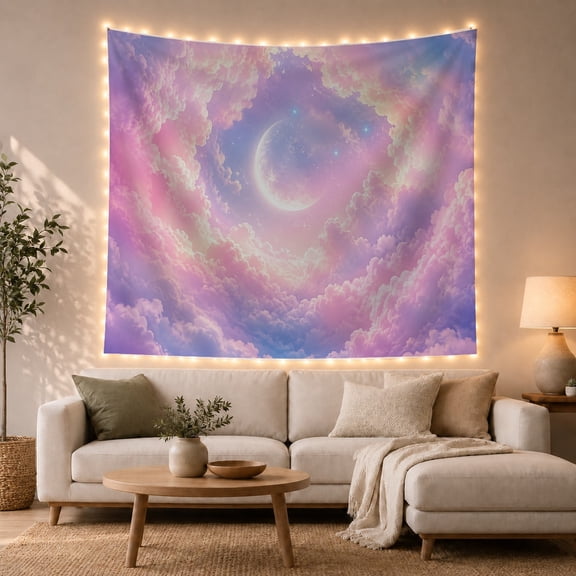 Pale Moon in Pink Cloud Portal Dreamy Celestial for Women, Mystical Home Decor Christmas Gift, Tapestry Wall Hanging for Bedroom and Living Room